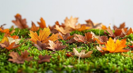 Autumnal Mosaic of Leaves in Hues of Orange and Green