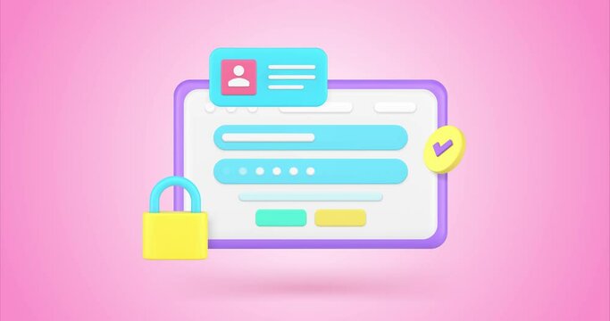Personal data security web access password protection internet browser lock 3d icon animation