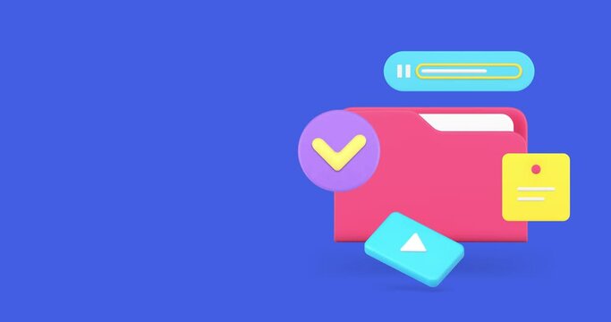 Cyberspace cloud computing data storage document folder multimedia content 3d icon animation