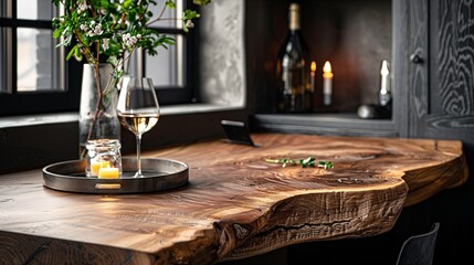 Modern Dining Room: Elegant Table Setting with Wine Glass and Vase
