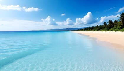 Beautiful beach. blue sky, vibrant, sunlight, aesthetic	
