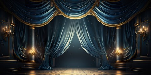 blue with golden curtain stage with frames