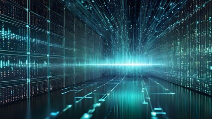 Fototapeta premium Digital backdround ideal for technological operations, neural networks, AI, data transmission and encryption, digital archives, audio and visual representations, scientific research 