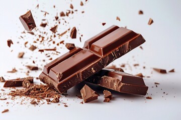 Chocolate Bar Breaking into Individual Chocolate Pieces