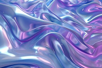 Abstract pink purple liquid metal background. Holographic chrome smooth gradient waves industrial backdrop. Shining bent surface with ripples, reflections. Swirl blue fluid melting wavy flowing motion