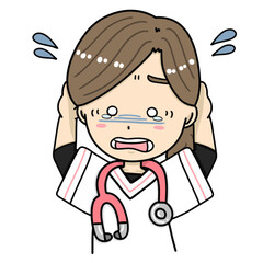 頭を抱えて困る看護師のイラスト