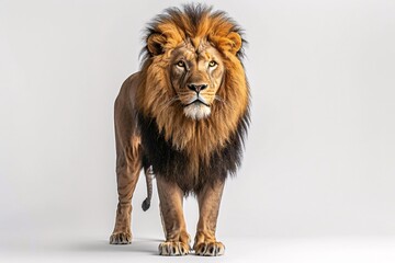 Obraz premium Majestic Lion Stands Tall Against a Plain Background