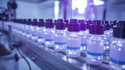 Medical vials on pharmaceutical factory production line