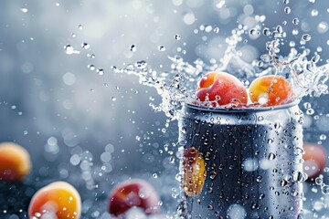 Isolated Photorealistic Peach Juice Splash can mockup