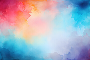 blue watercolor paint background design with colorful orange pink borders and bright center, watercolor bleed and fringe with vibrant distressed grunge texture
