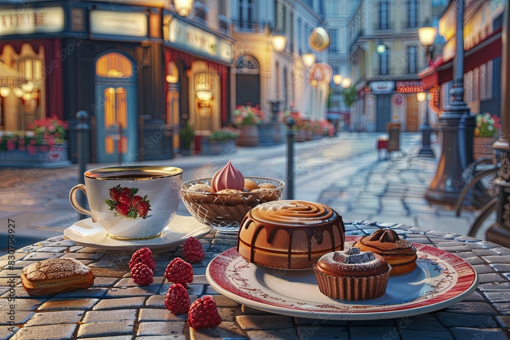 Poster Relish a French Patisserie Moment with Pastries and Coffee: Delight in a French patisserie moment with an assortment of pastries and a cup of coffee