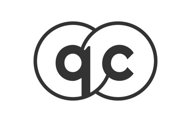 QC business company emblem with outline rounds and letters q c. Logo template of two merged circles for brand identity, logotype. Vector Infinity symbol