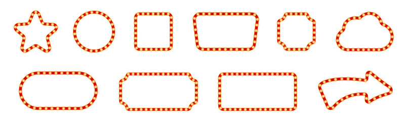 Realistic retro square, circle, star and cloud shape marquee billboard for decoration. Isolated over transparent © tutti_frutti