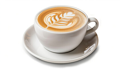 Fototapeta premium Perfect Latte Art in White Ceramic Cup on Isolated White Background