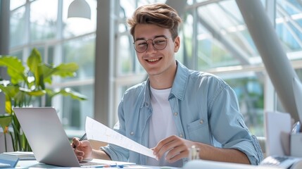 Fototapeta premium The young man at desk