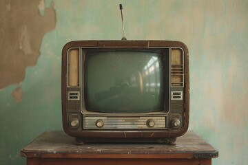 Vintage Retro Television on Display in a Rustic Setting