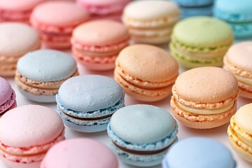 Fototapeta premium Colorful assortment of macarons on a white background