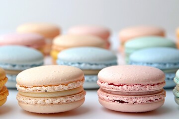 Fototapeta premium Gourmet Macarons: A Delightful Display of Flavored Pastries