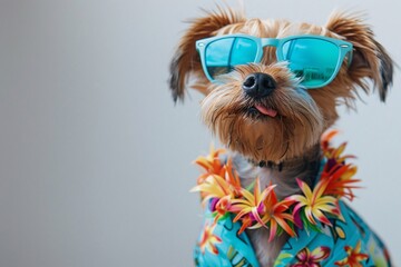 Adorable Pup in Hawaiian Style Sunglasses