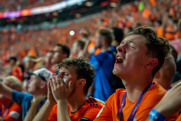 Naklejka premium group of dutch supporters in stadium