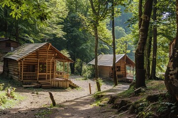 path in the park house in forest beautiful place peaceful green village trees beautiful background