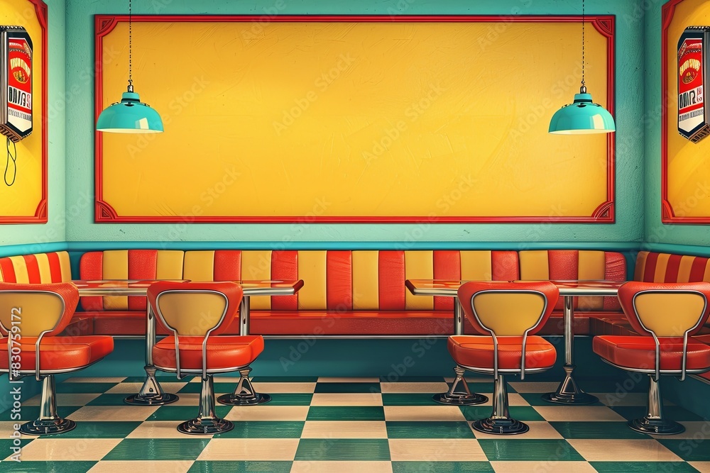 Poster Vintage Retro Diner: Step back in time with this vibrant pop art-style poster banner background