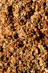 Cereals. Freshly Baked Granola with Amonds, Hazelnuts, Pumpkin Seeds. Traditional Breakfast Food.