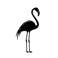 Silhouette of a Standing Flamingo, Black and white silhouette of a flamingo standing, highlighting its long neck, legs, and distinctive beak.