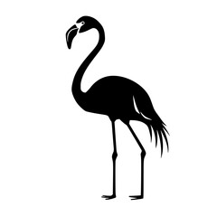 Fototapeta premium Silhouette of a Standing Flamingo, Black and white silhouette of a flamingo standing, highlighting its long neck, legs, and distinctive beak.