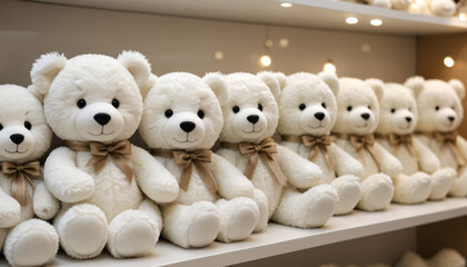 White Teddy bears on the shelves in the department store