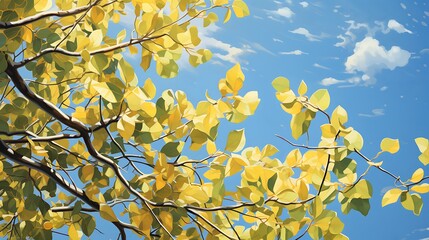 Sunlit leaves of a cottonwood tree, their fluttering in the wind symbolizing freedom and the soothing sounds of nature.