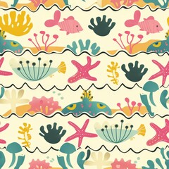Colorful Underwater Marine Life Pattern for Textile Design