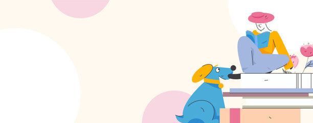 World Book Day Reading Character Flat Vector Concept Operation Hand Drawn Illustration
