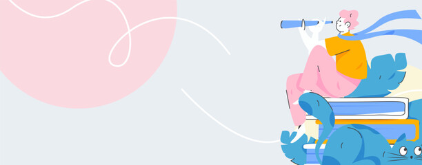 World Book Day Reading Character Flat Vector Concept Operation Hand Drawn Illustration
