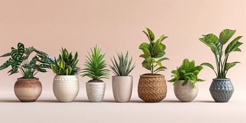 Elegant Ceramic Pots Showcasing a Range of Indoor Plants