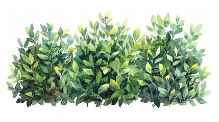 Vibrant watercolor illustration of three green bushes for garden and landscape designs.