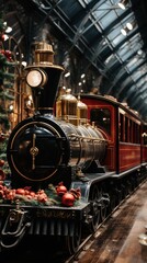 Fototapeta premium A Steam Train Chugging Through a Snow Covered Forest