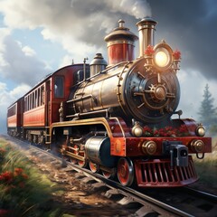 Fototapeta premium A Steam Train Chugging Through a Snow Covered Forest