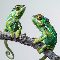 Obraz premium Vivid Chameleons: A Pair of Striking Lizards