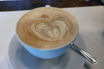 Artistic Coffee Latte with Heart Design Perfect for Cafes, Menus, and Beverage Advertisements