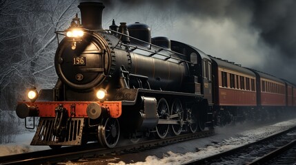 Obraz premium A Steam Train Chugging Through a Snow Covered Forest