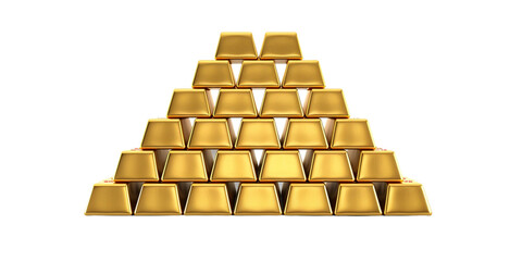 Golden bars ingot stack that high value in business market isolated white on background