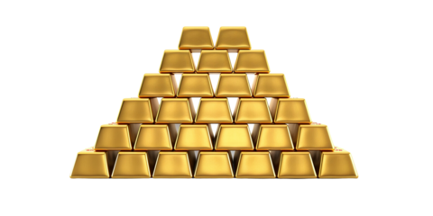 Golden bars ingot stack that high value in business market isolated white on background