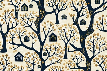 Pattern with trees and houses