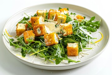 Elegant Arugula Salad with Fried Gorgonzola and Tangy Lemon-Garlic Dressing