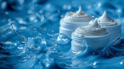 cream on a blue background