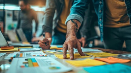 A consultant brainstorming with a team, close up, collaborative planning theme, futuristic, manipulation, innovation lab backdrop
