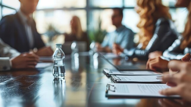 A consultant facilitating a focus group, close up, market research theme, realistic, overlay, focus group room backdrop