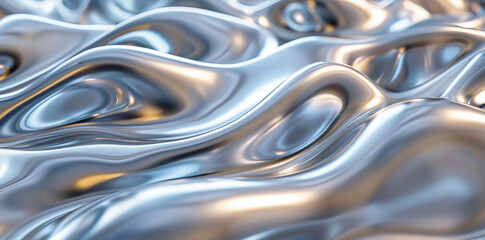 Abstract wavy background,silver chrome metal texture with waves. Generative AI