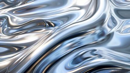 Abstract wavy background,silver chrome metal texture with waves. Generative AI